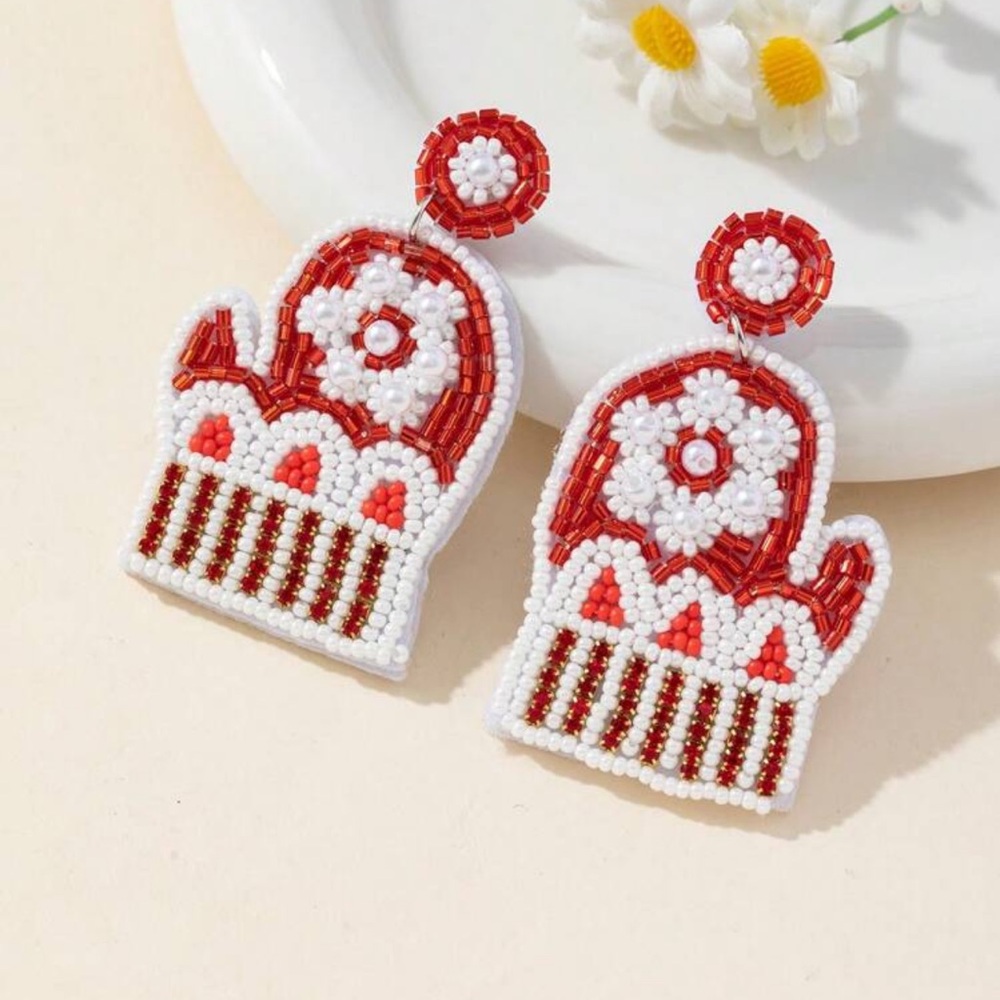 New beard  Christmas mitten earrings